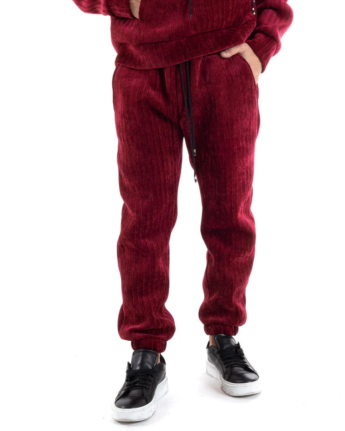 Completo Tuta Uomo Basic Bordeaux Scuba Costine Felpa Con Cappuccio Pantaloni GIOSAL-OU2220A