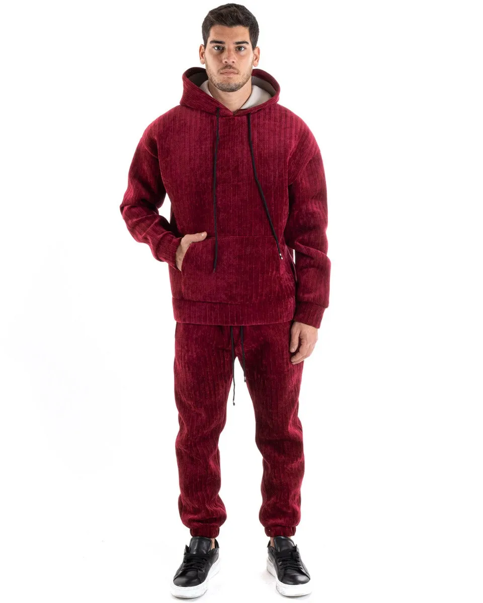 Completo Tuta Uomo Basic Bordeaux Scuba Costine Felpa Con Cappuccio Pantaloni GIOSAL-OU2220A