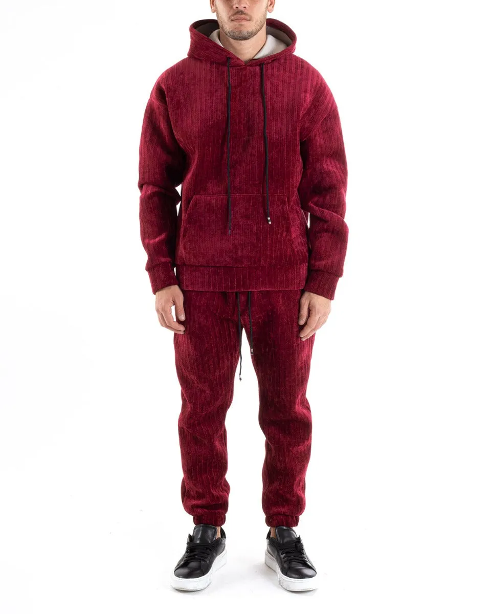 Completo Tuta Uomo Basic Bordeaux Scuba Costine Felpa Con Cappuccio Pantaloni GIOSAL-OU2220A