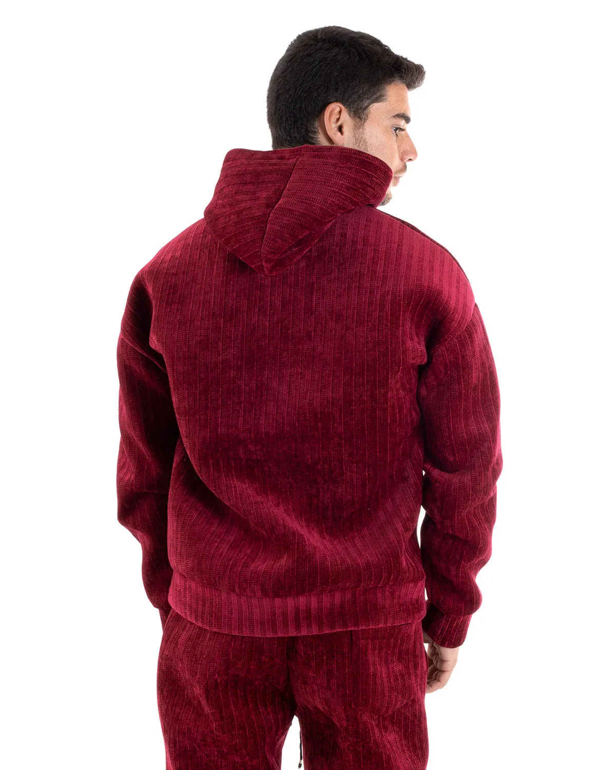 Completo Tuta Uomo Basic Bordeaux Scuba Costine Felpa Con Cappuccio Pantaloni GIOSAL-OU2220A