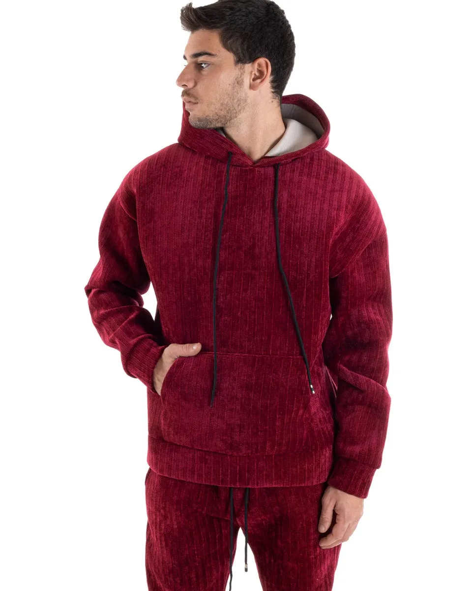 Completo Tuta Uomo Basic Bordeaux Scuba Costine Felpa Con Cappuccio Pantaloni GIOSAL-OU2220A