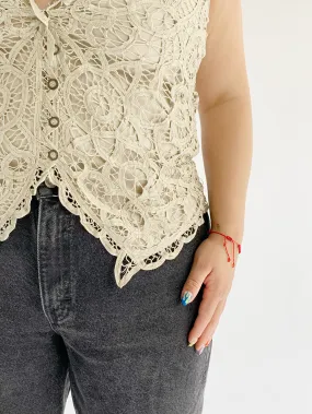 CSC Oatmeal Rayon Vest With Lace Overlay