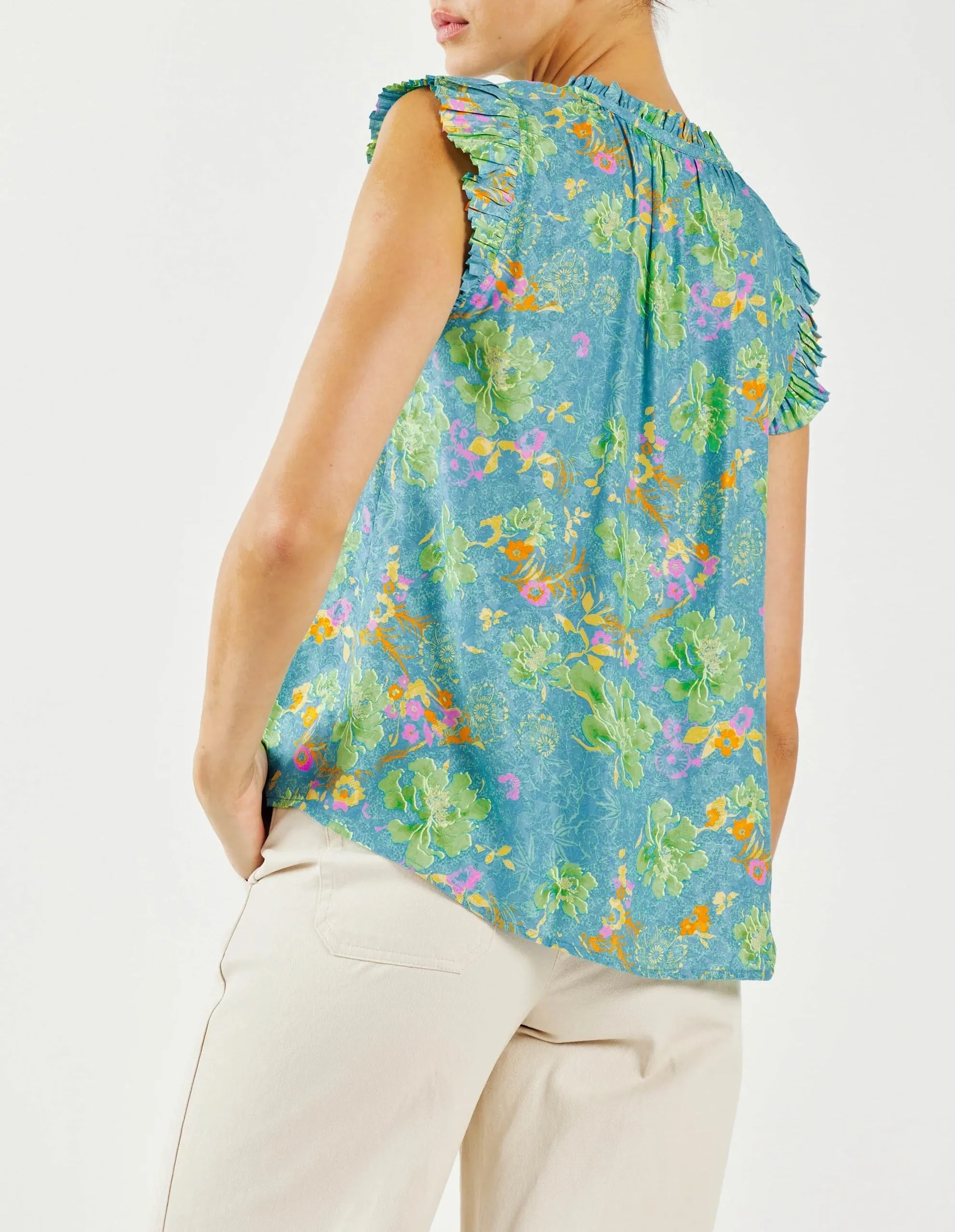 Current Air Floral Ruffle Pleated Blouse