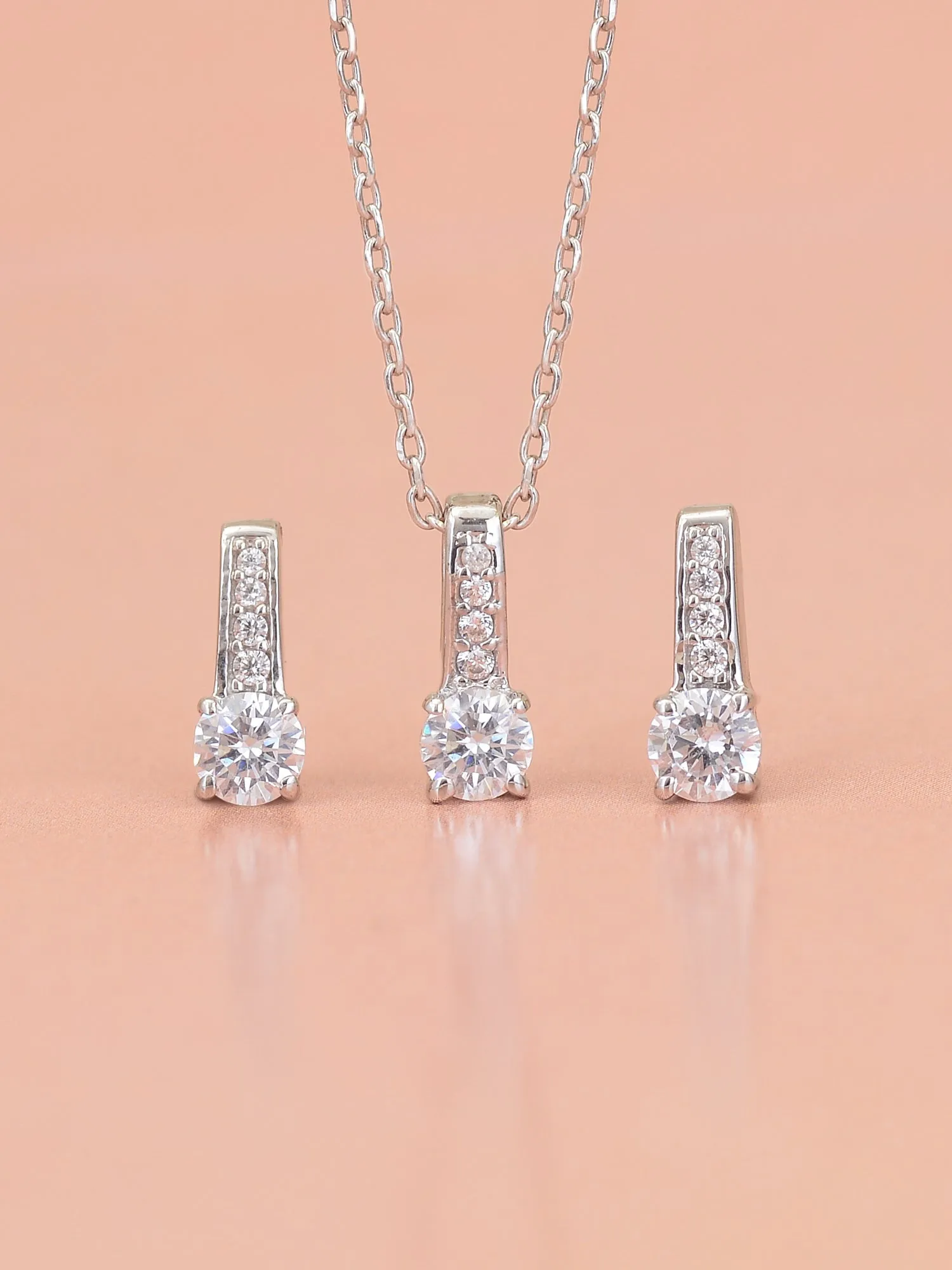 Daily Wear American Diamond Solitaire Earring & Pendant Set For Women