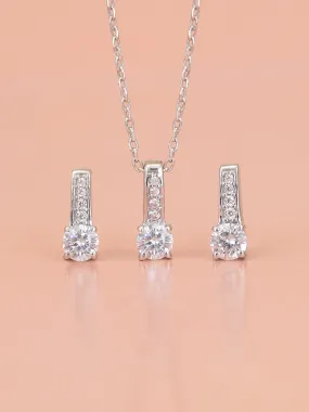 Daily Wear American Diamond Solitaire Earring & Pendant Set For Women