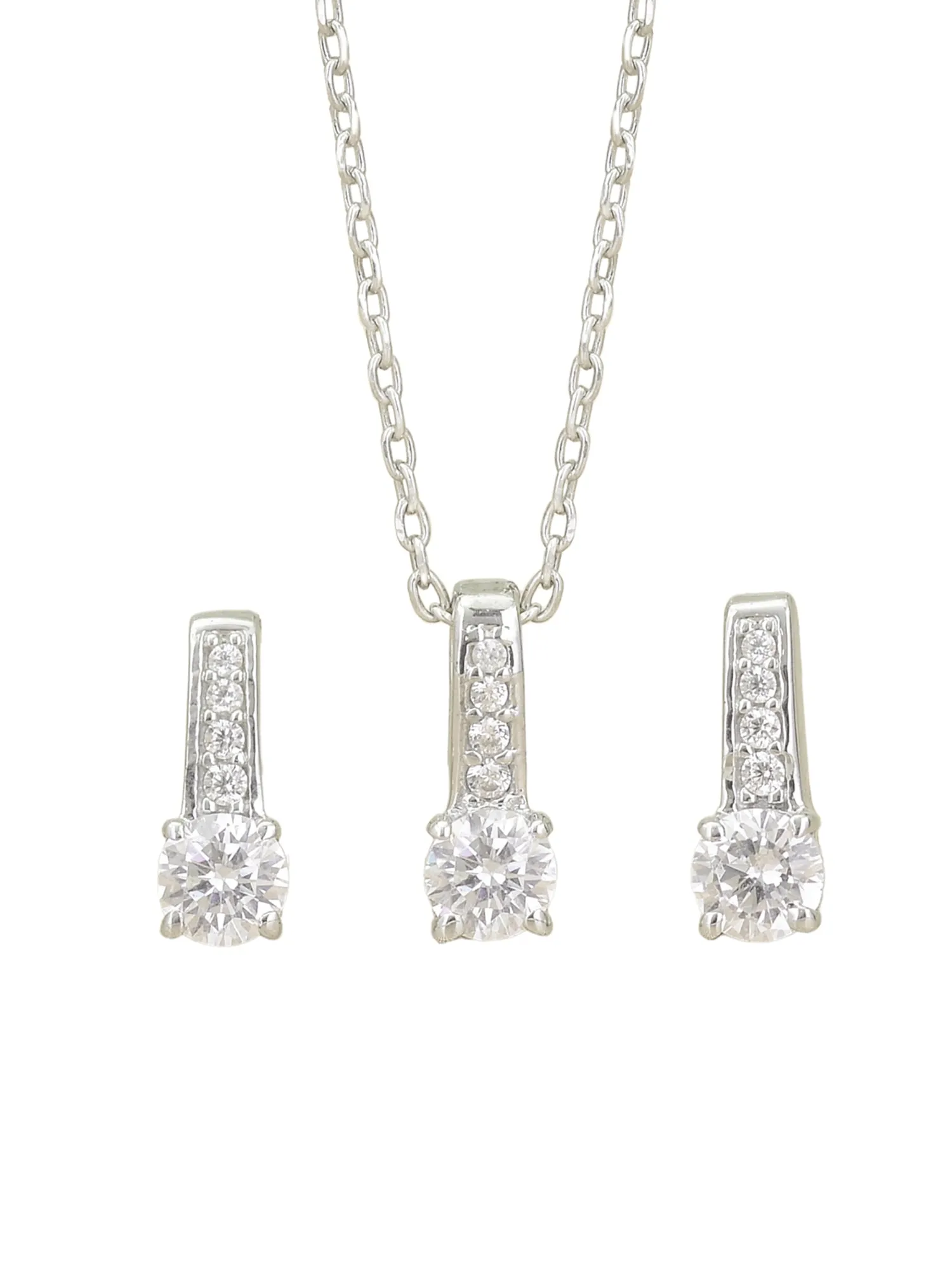 Daily Wear American Diamond Solitaire Earring & Pendant Set For Women