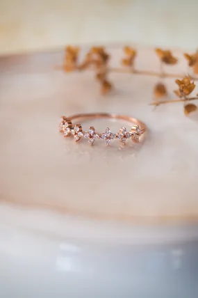 Dainty Flower Garland Rose Gold Plated Sterling Silver Band Ring