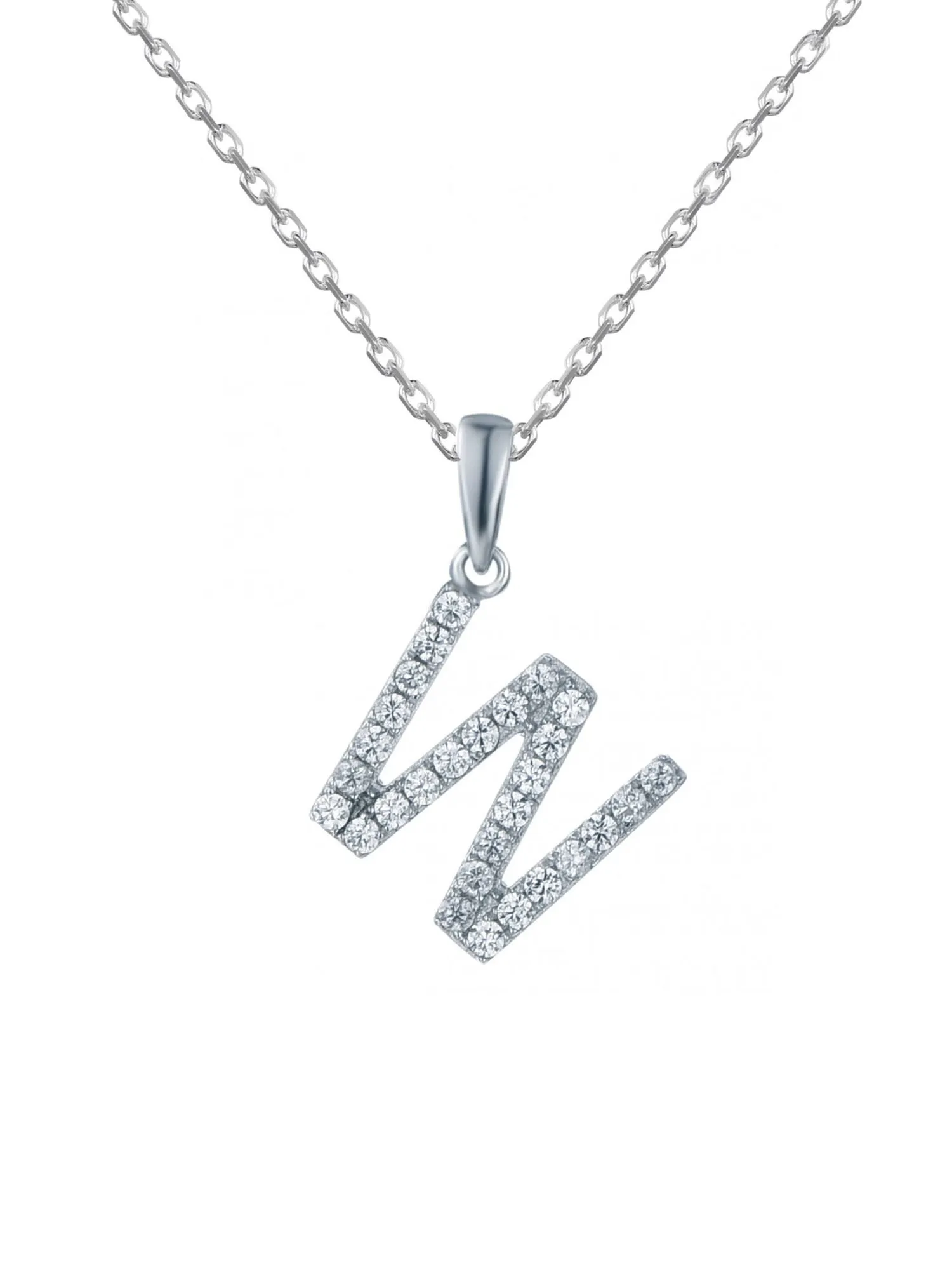 Deal Of The Month - Silver W Initial Pendant With American Diamonds