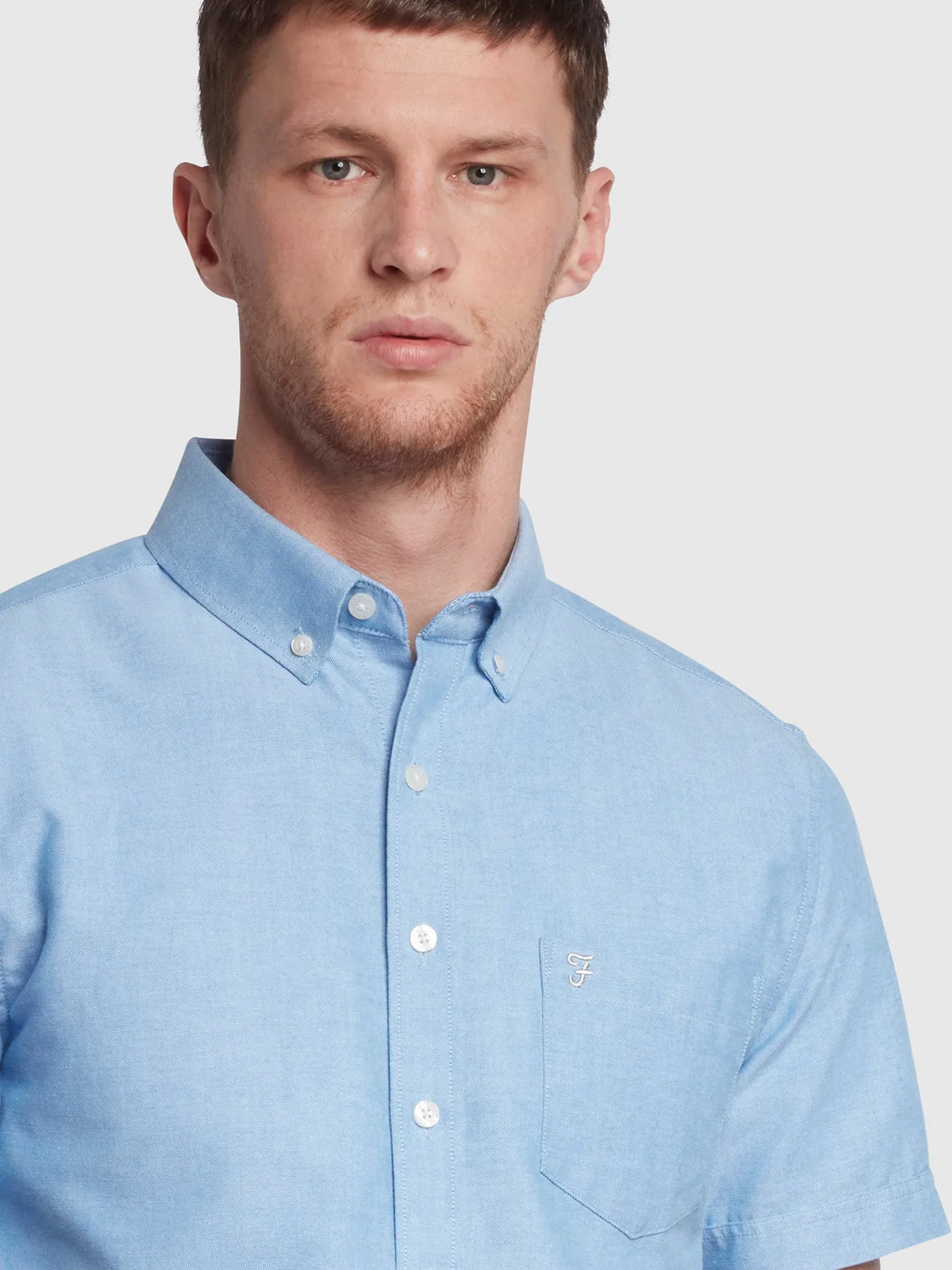 Drayton Modern Fit Short Sleeve Oxford Shirt In Regatta Blue