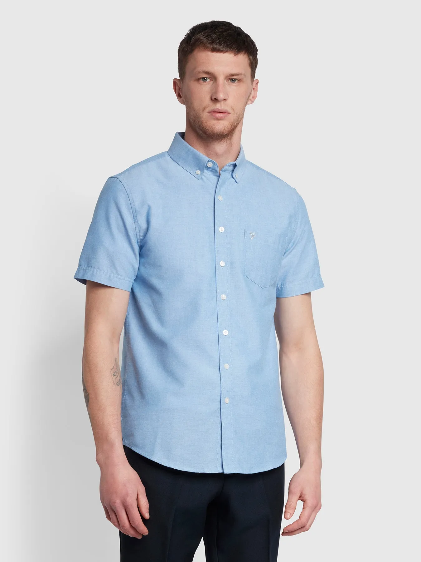 Drayton Modern Fit Short Sleeve Oxford Shirt In Regatta Blue