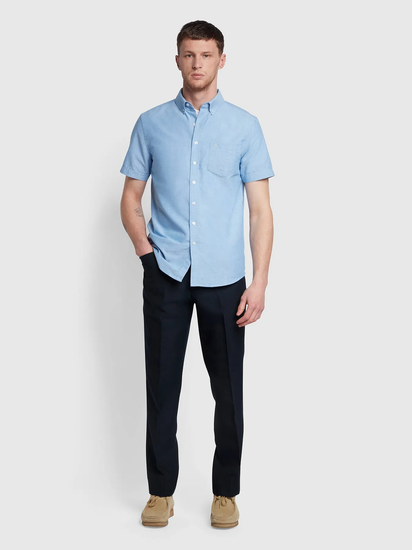 Drayton Modern Fit Short Sleeve Oxford Shirt In Regatta Blue