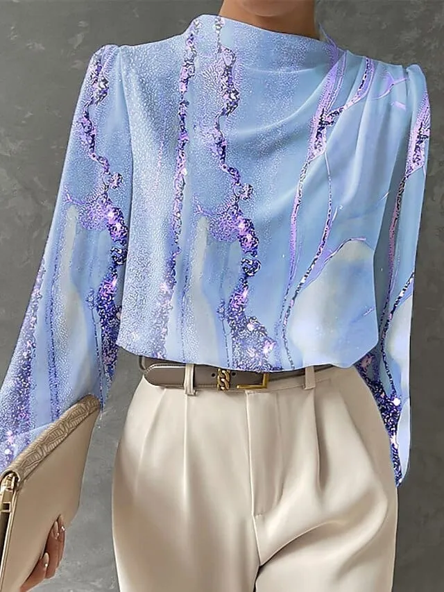 Elegant Pink, Blue, and Green Print Women's Work Blouse