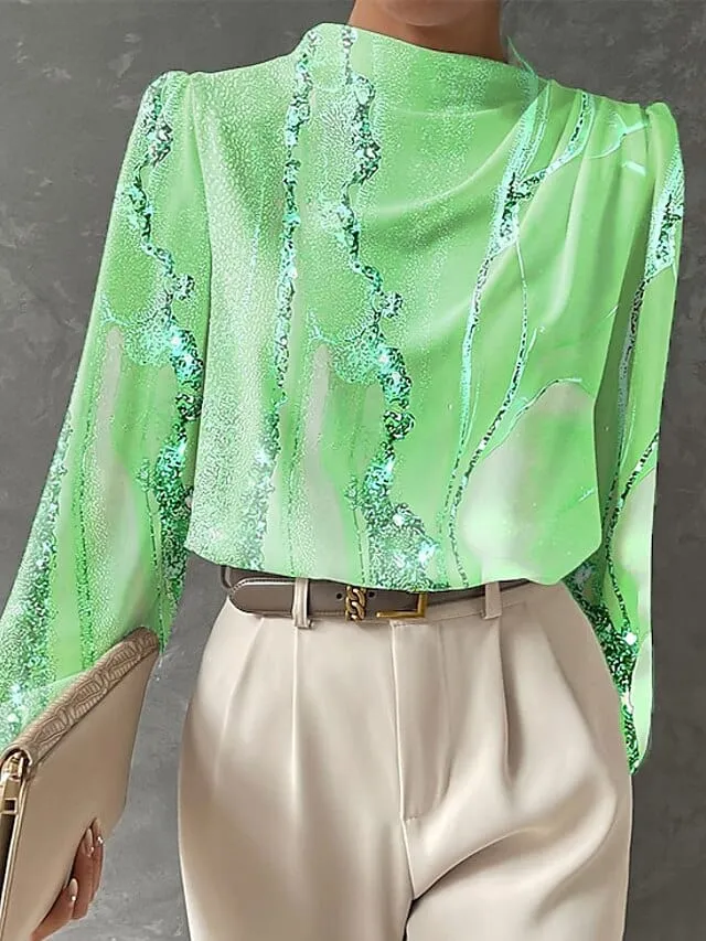 Elegant Pink, Blue, and Green Print Women's Work Blouse