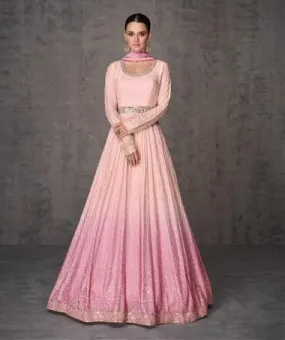 Embroidered Real Georgette Anarkali Gown Pink