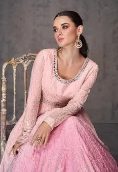 Embroidered Real Georgette Anarkali Gown Pink