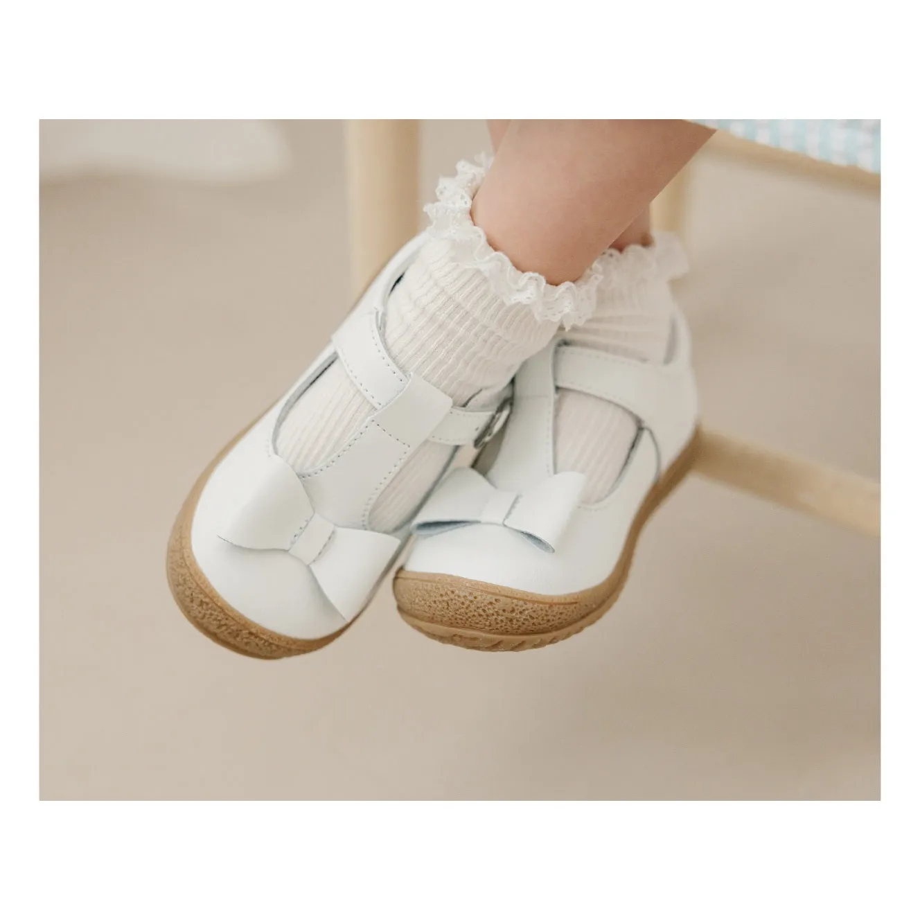 Emma Classic White Bow T-Strap Mary Jane