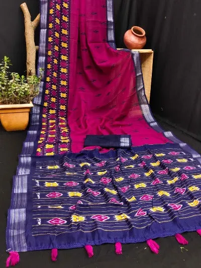 Exclusive Ikkat Saree With Zari  Border