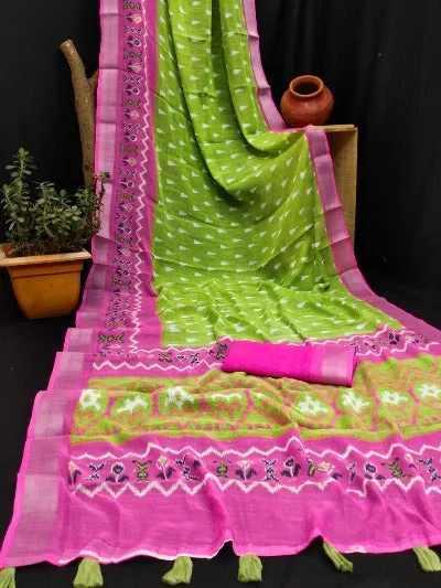 Exclusive Ikkat Saree With Zari  Border