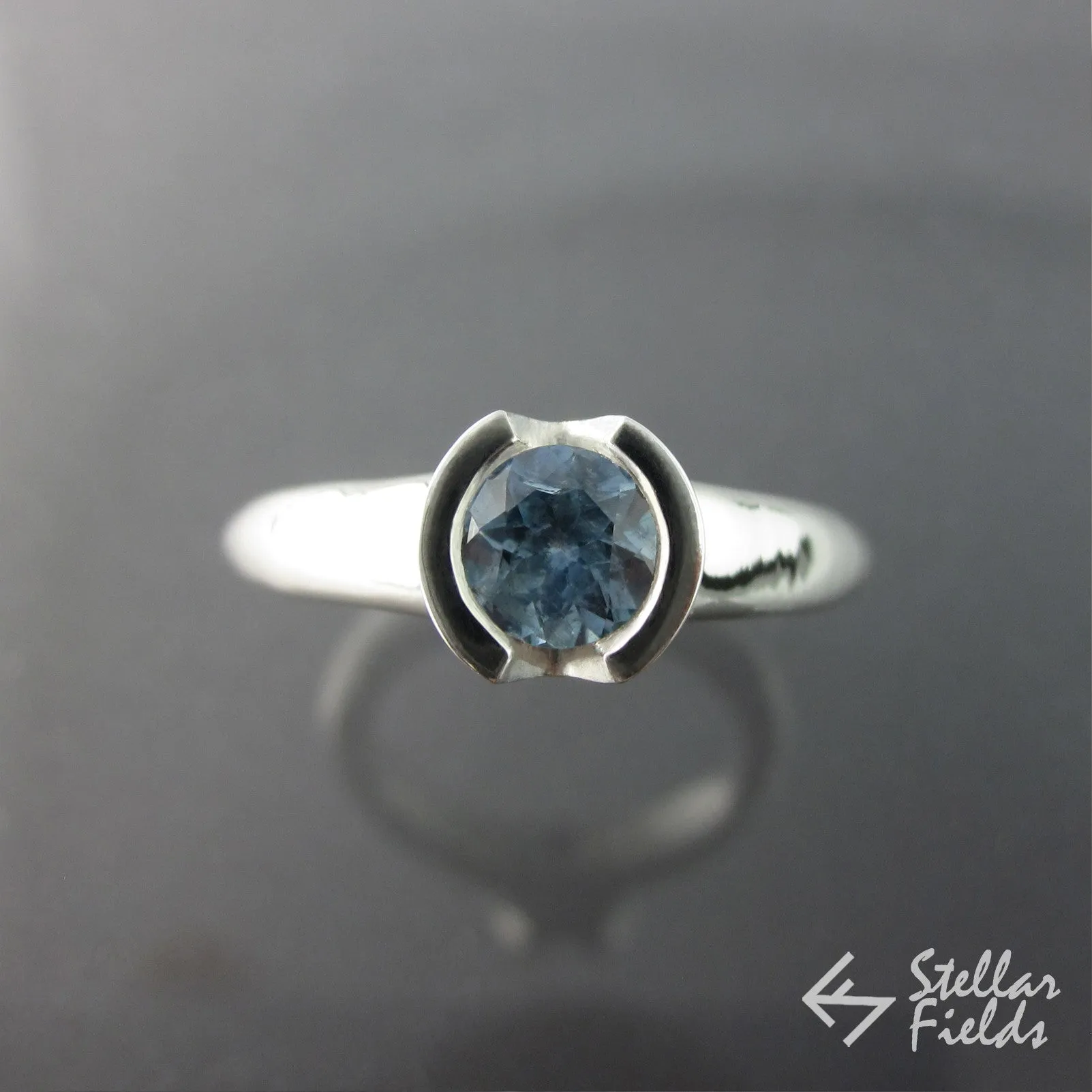 Fair Trade Blue Montana Sapphire Semi Bezel Engagement Ring