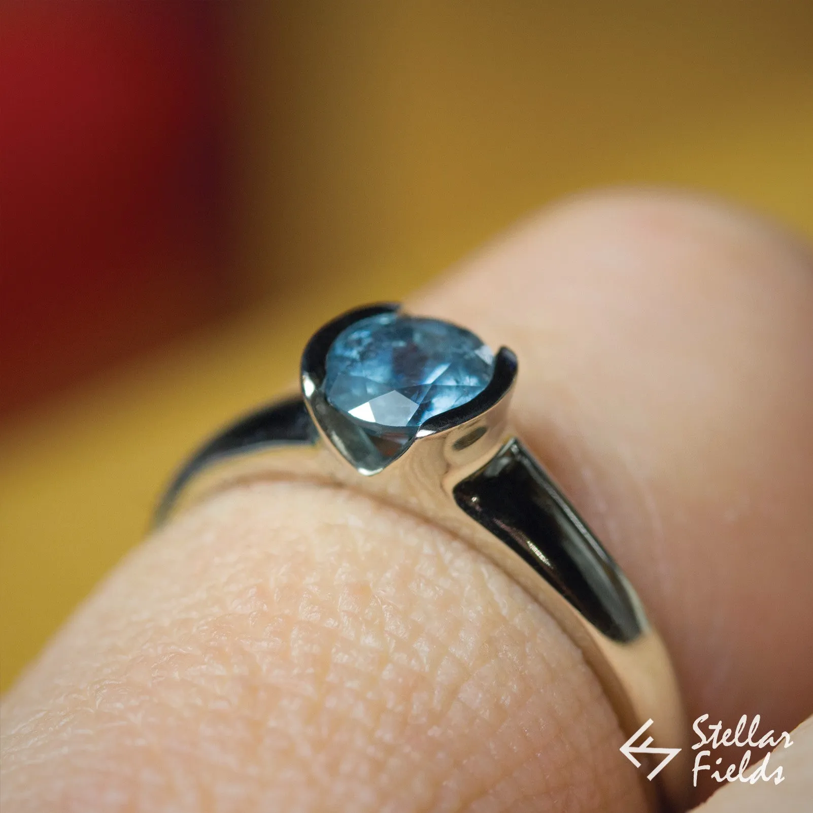 Fair Trade Blue Montana Sapphire Semi Bezel Engagement Ring