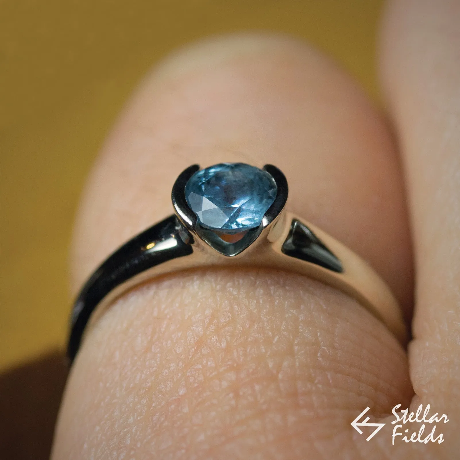 Fair Trade Blue Montana Sapphire Semi Bezel Engagement Ring