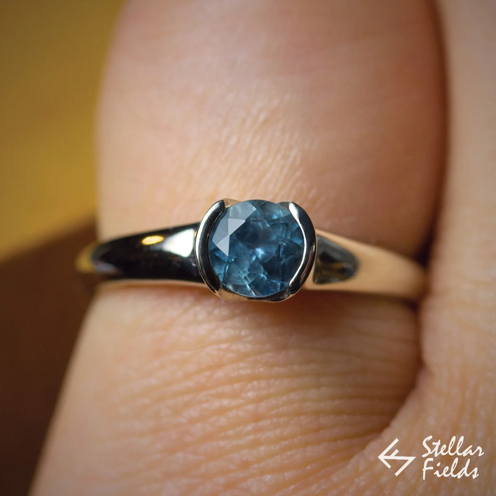 Fair Trade Blue Montana Sapphire Semi Bezel Engagement Ring