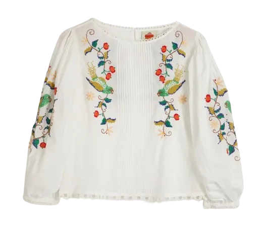 FARM RIO Pitanga Embroidered Billowy-sleeve Blouse - Off White UK L