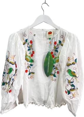 FARM RIO Pitanga Embroidered Billowy-sleeve Blouse - Off White UK L