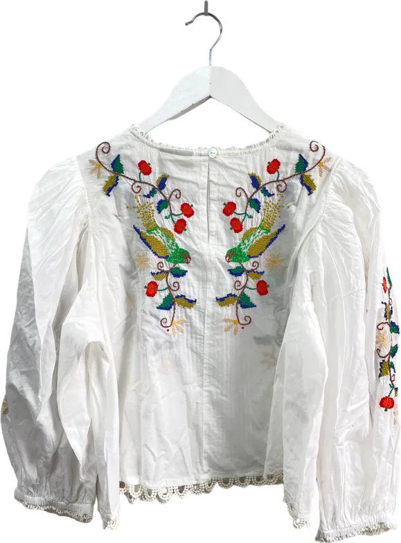 FARM RIO Pitanga Embroidered Billowy-sleeve Blouse - Off White UK L