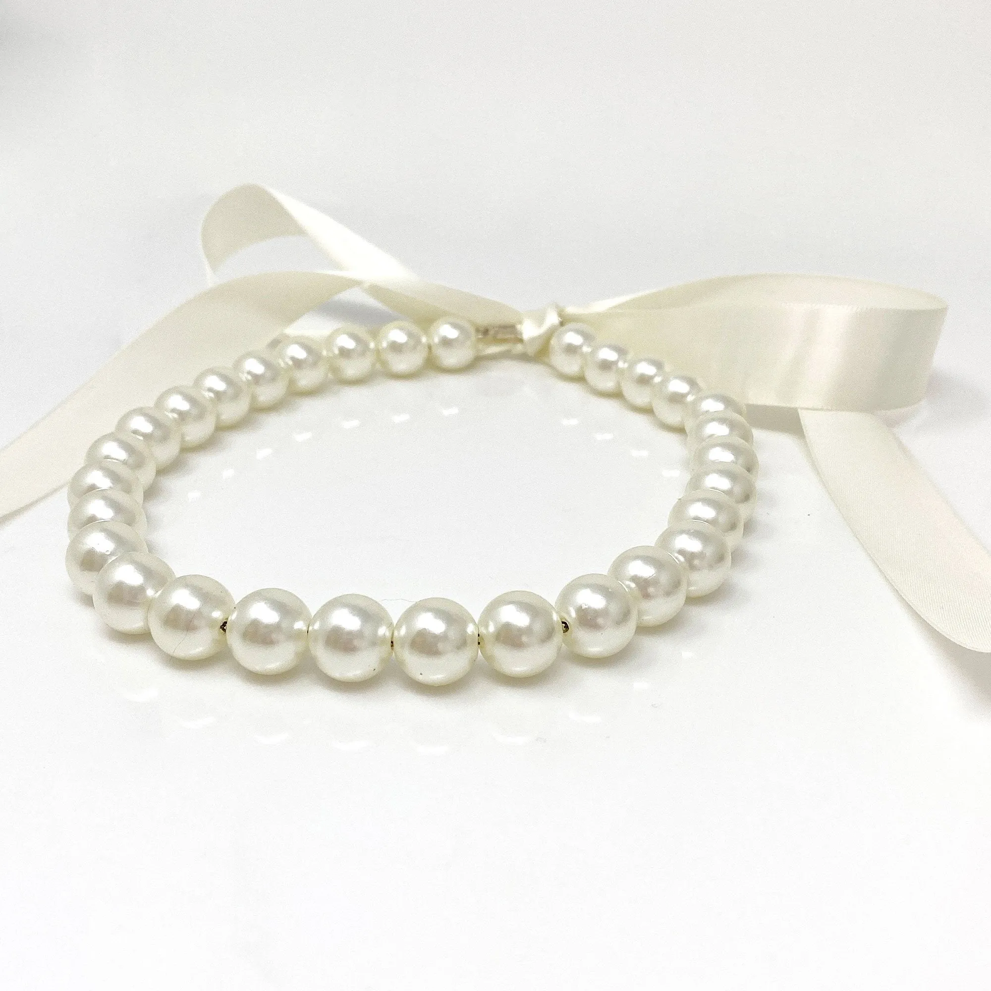 FATIMA ivory pearl ribbon tie necklace (more colours available)