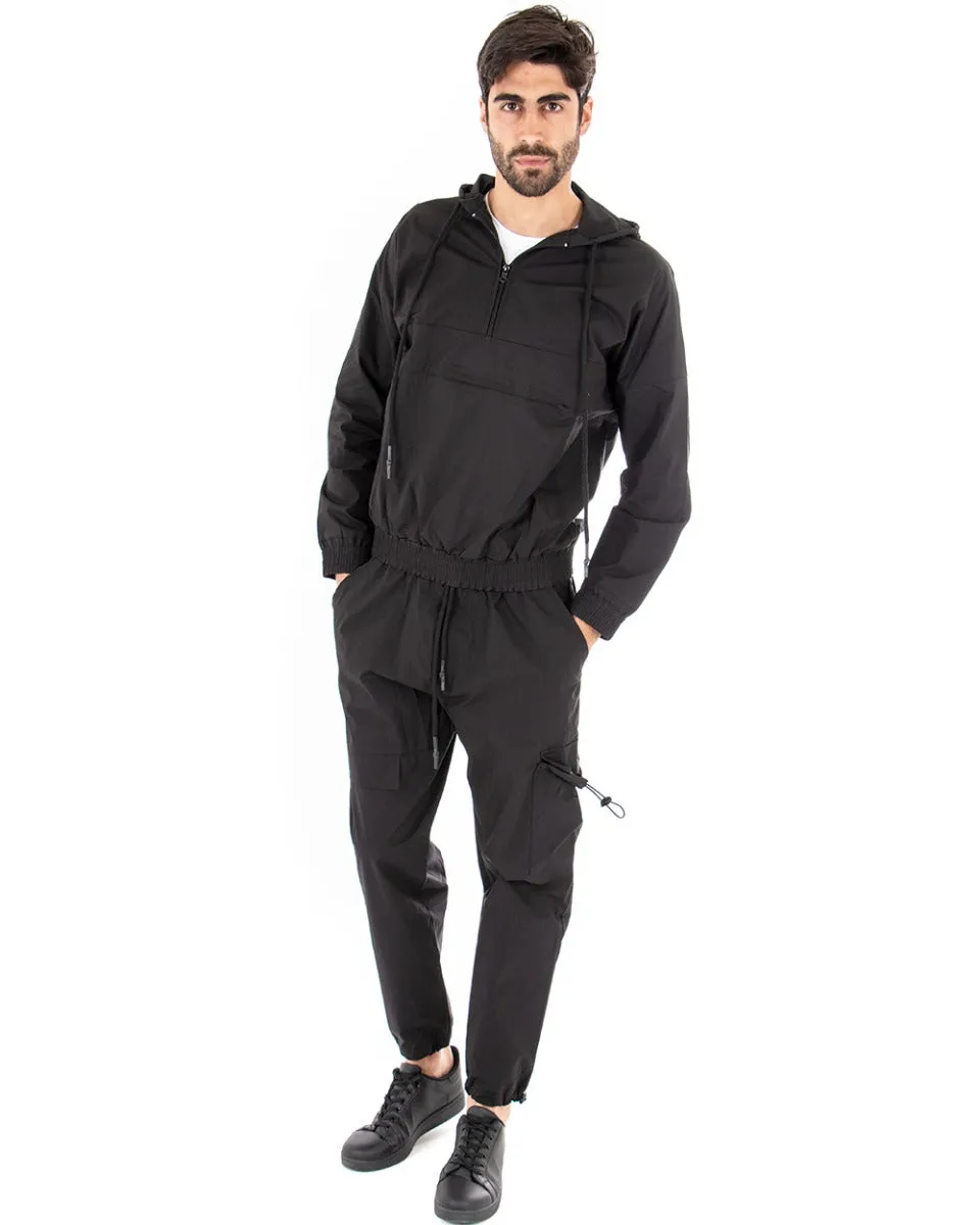 Felpa Uomo Con Cappuccio Nero Maglia Basic Tessuto Tecnico Regular Fit GIOSAL-F2759A