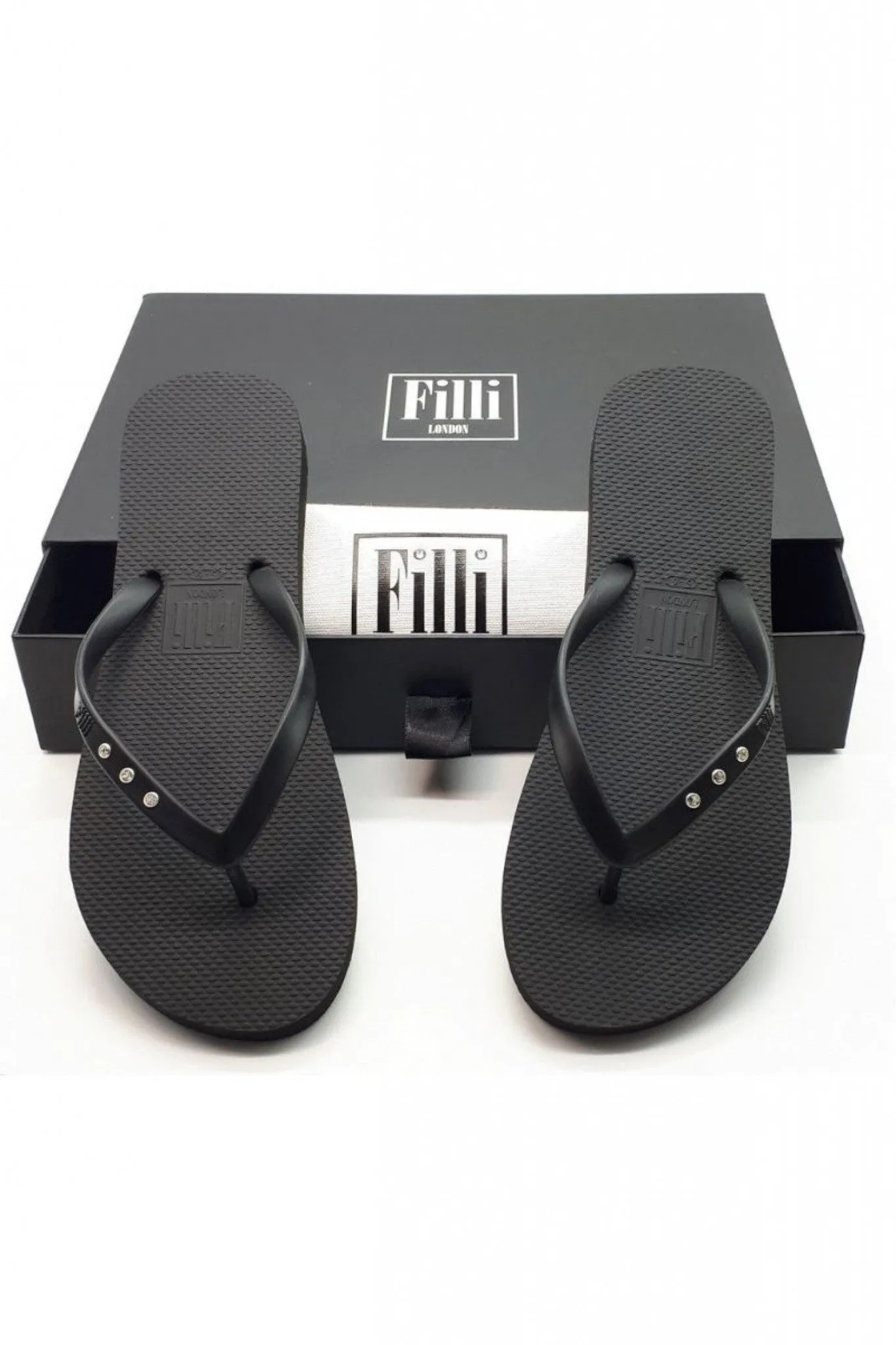 Filli London St Tropez Crystal Flip Flops - Black