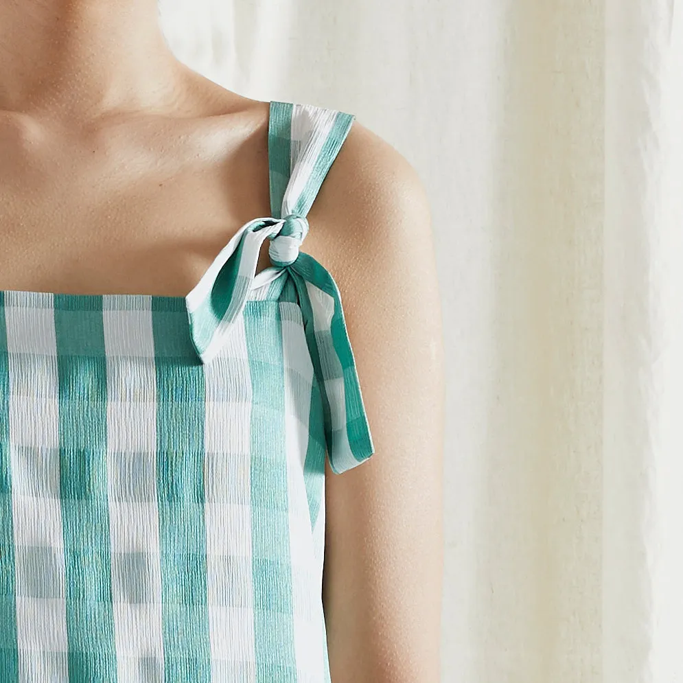 FORBIDDEN FRUIT DRESS ~ REVERSIBLE ~ APPLE [ Green & White Check Gingham Tie Pinafore ]