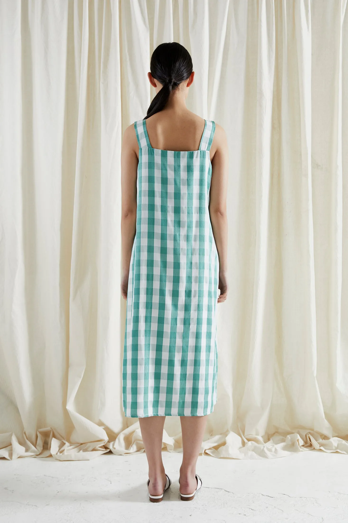 FORBIDDEN FRUIT DRESS ~ REVERSIBLE ~ APPLE [ Green & White Check Gingham Tie Pinafore ]