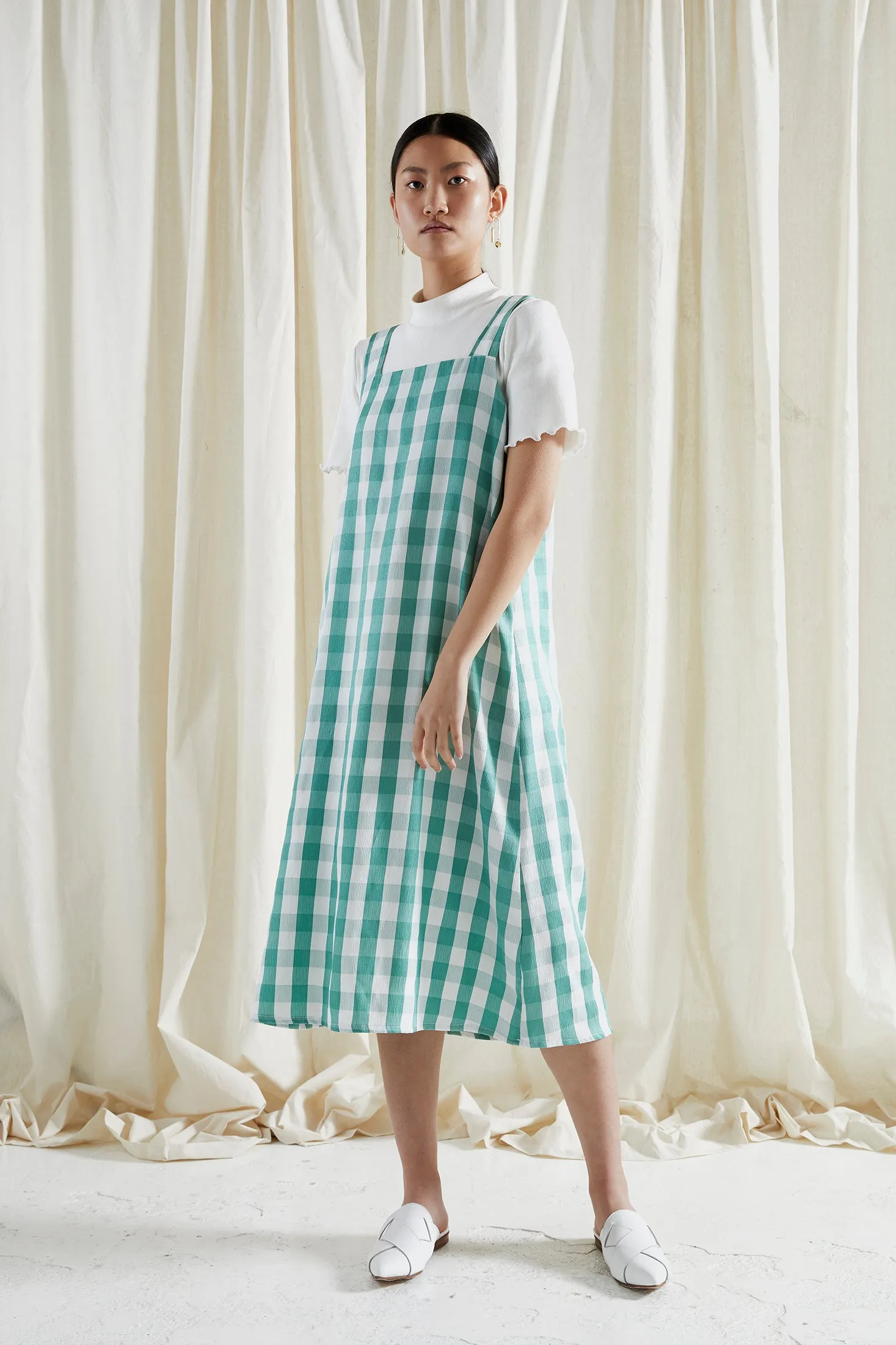 FORBIDDEN FRUIT DRESS ~ REVERSIBLE ~ APPLE [ Green & White Check Gingham Tie Pinafore ]