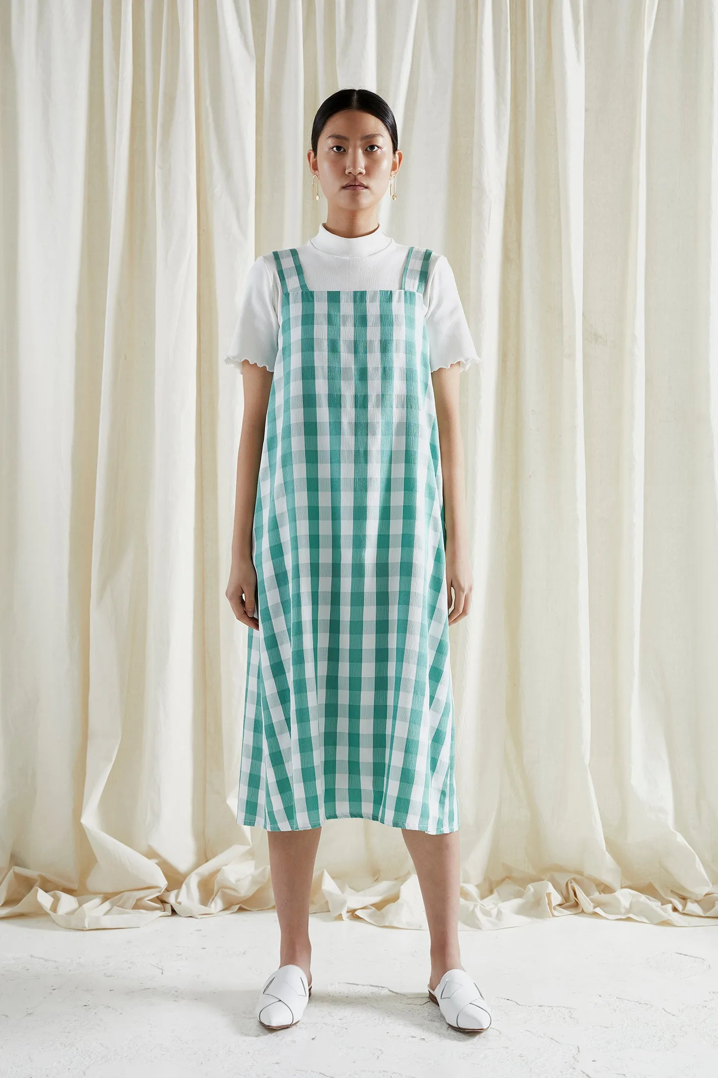 FORBIDDEN FRUIT DRESS ~ REVERSIBLE ~ APPLE [ Green & White Check Gingham Tie Pinafore ]