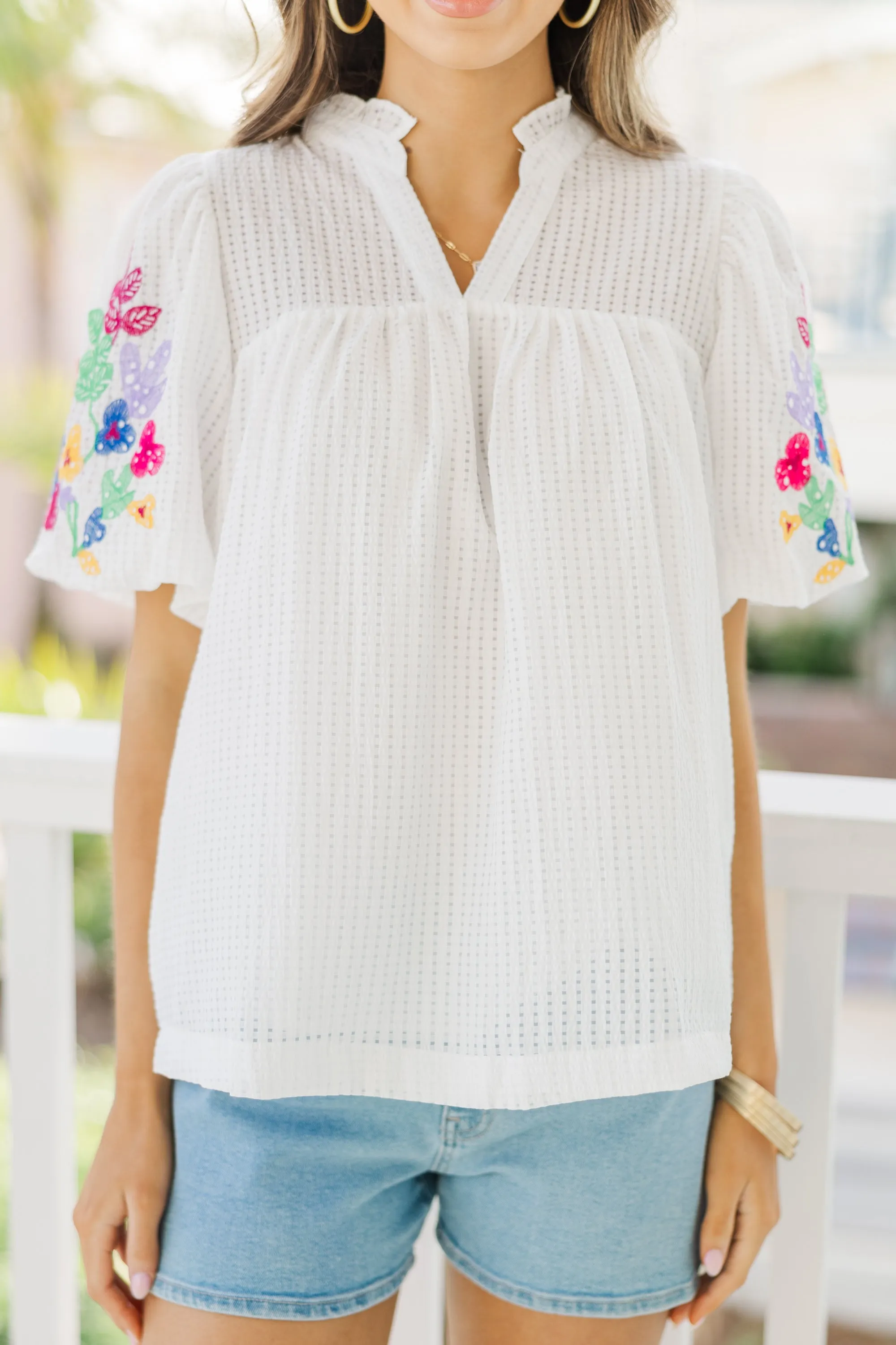 Found Your Happy White Embroidered Blouse