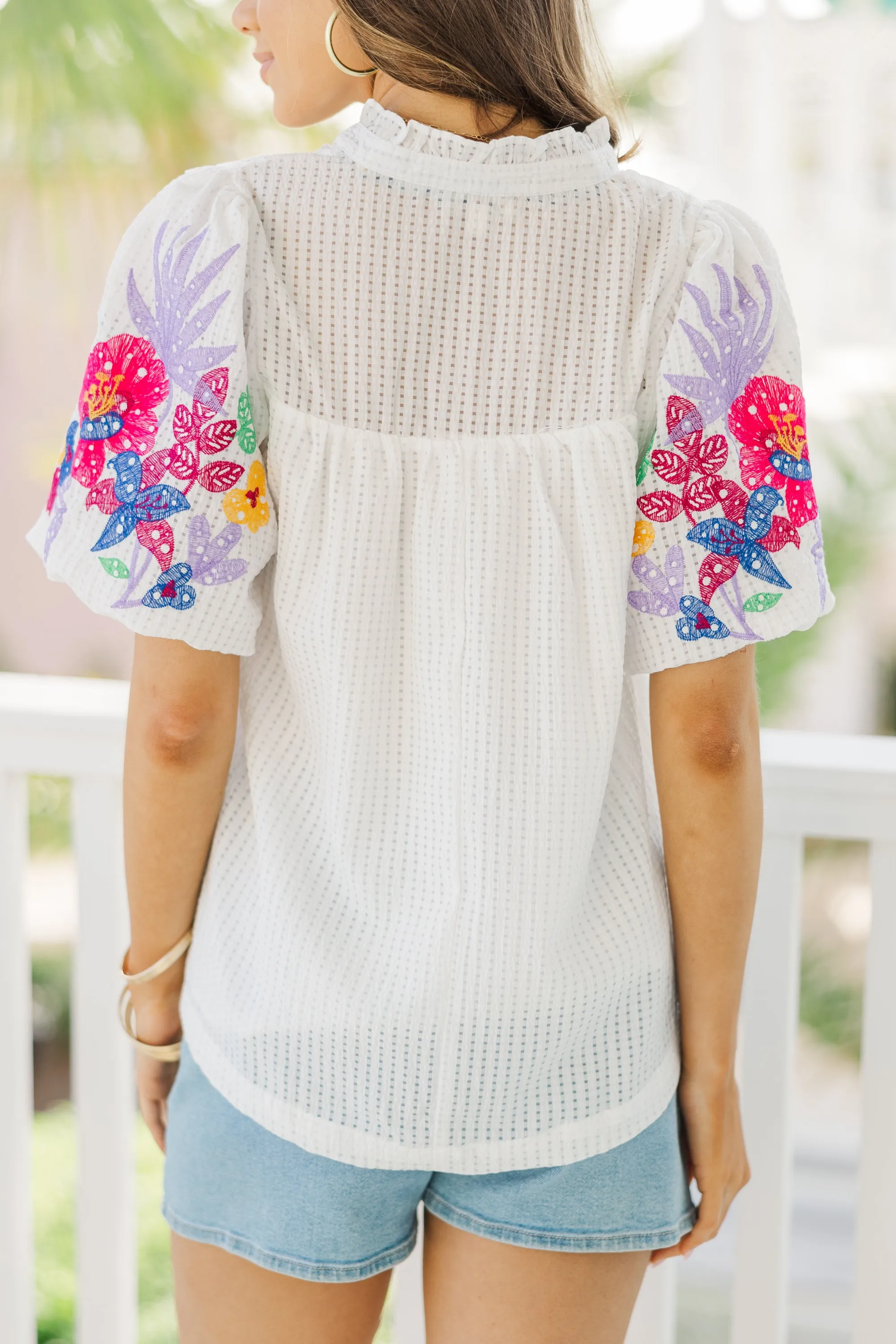 Found Your Happy White Embroidered Blouse