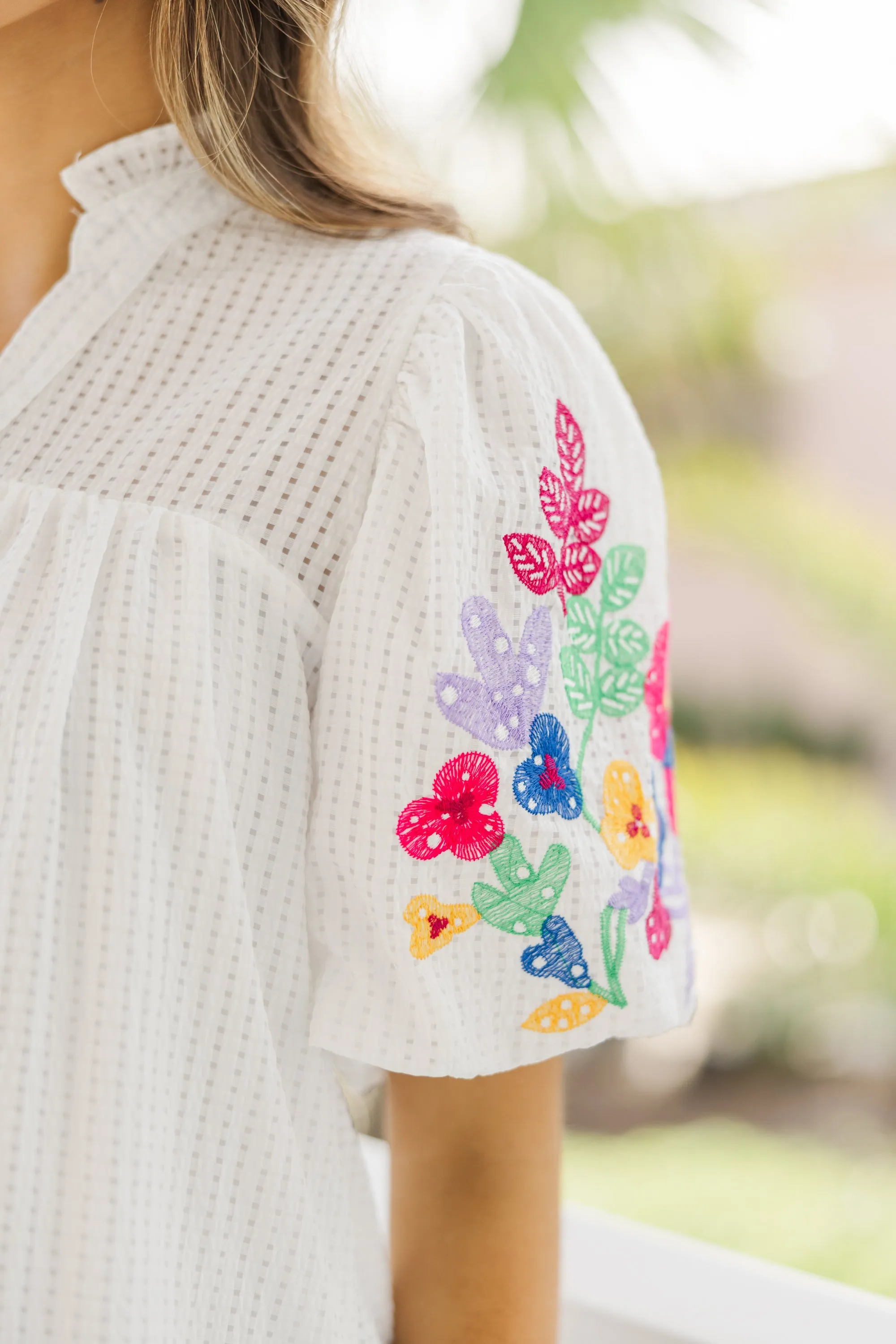 Found Your Happy White Embroidered Blouse