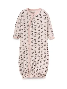 Full sleeve flower pattern in soft pink sleeping gown for baby girl