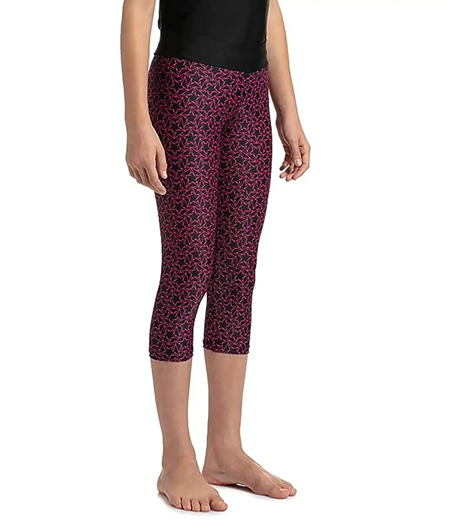 Girl's Boomstar Printed Active Capri - Black & Electric Pink