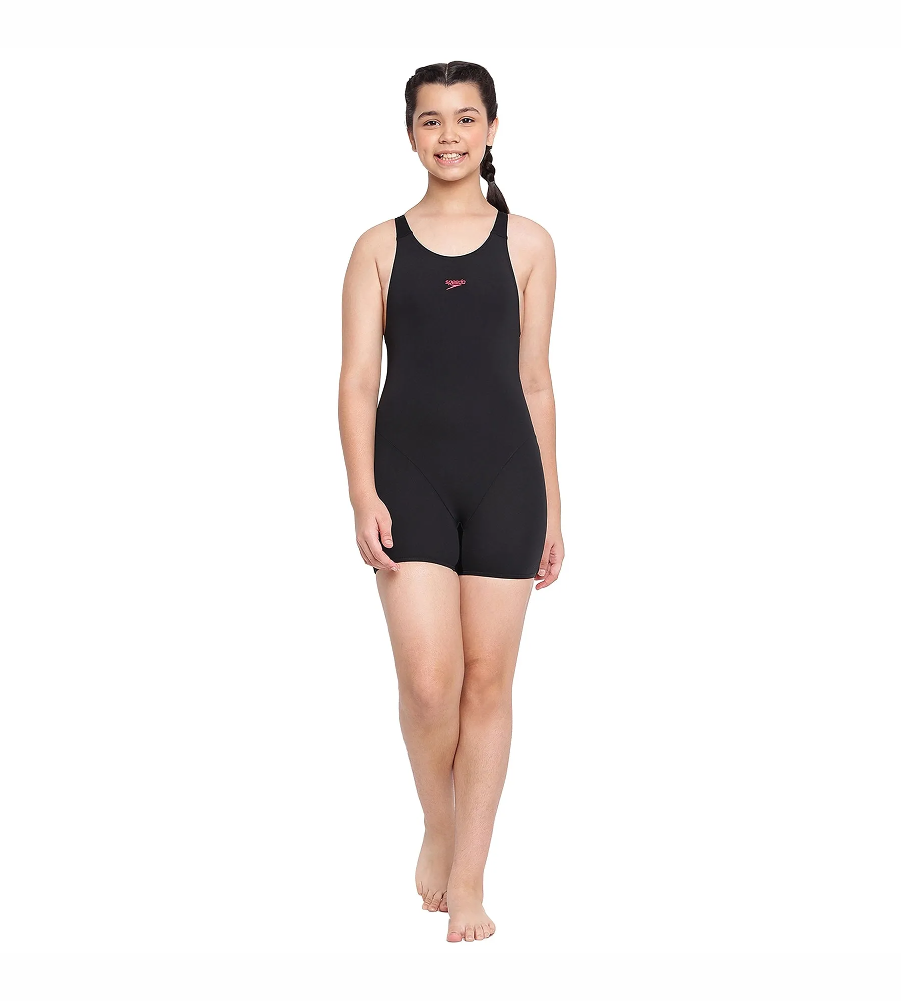 Girl's Essential Endurance  Legsuit Swimwear - Black & Raspberry Fill