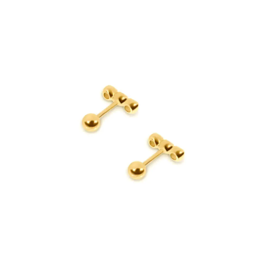 Gold Plated Tryptich Barbell Earrings Ball Back Earrings Sleeper Earrings