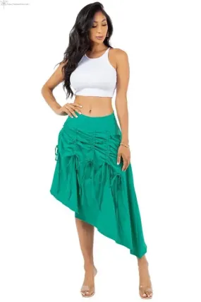 Green Asymmetrical Skirt Ruched