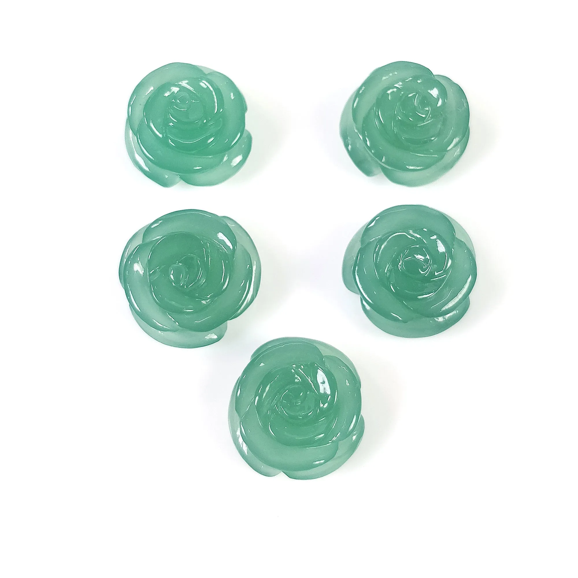 GREEN QUARTZITE Gemstone Carving : 55.00cts Natural Untreated Unheated Quartzite Hand Carved FLOWER 13mm - 15mm 5pcs