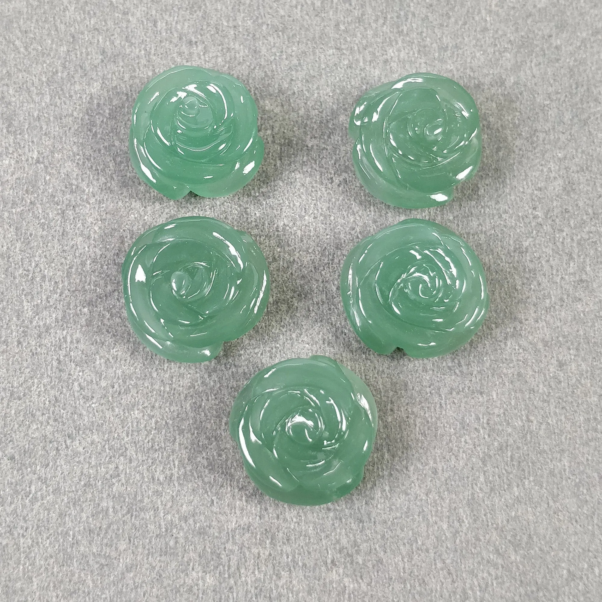 GREEN QUARTZITE Gemstone Carving : 55.00cts Natural Untreated Unheated Quartzite Hand Carved FLOWER 13mm - 15mm 5pcs