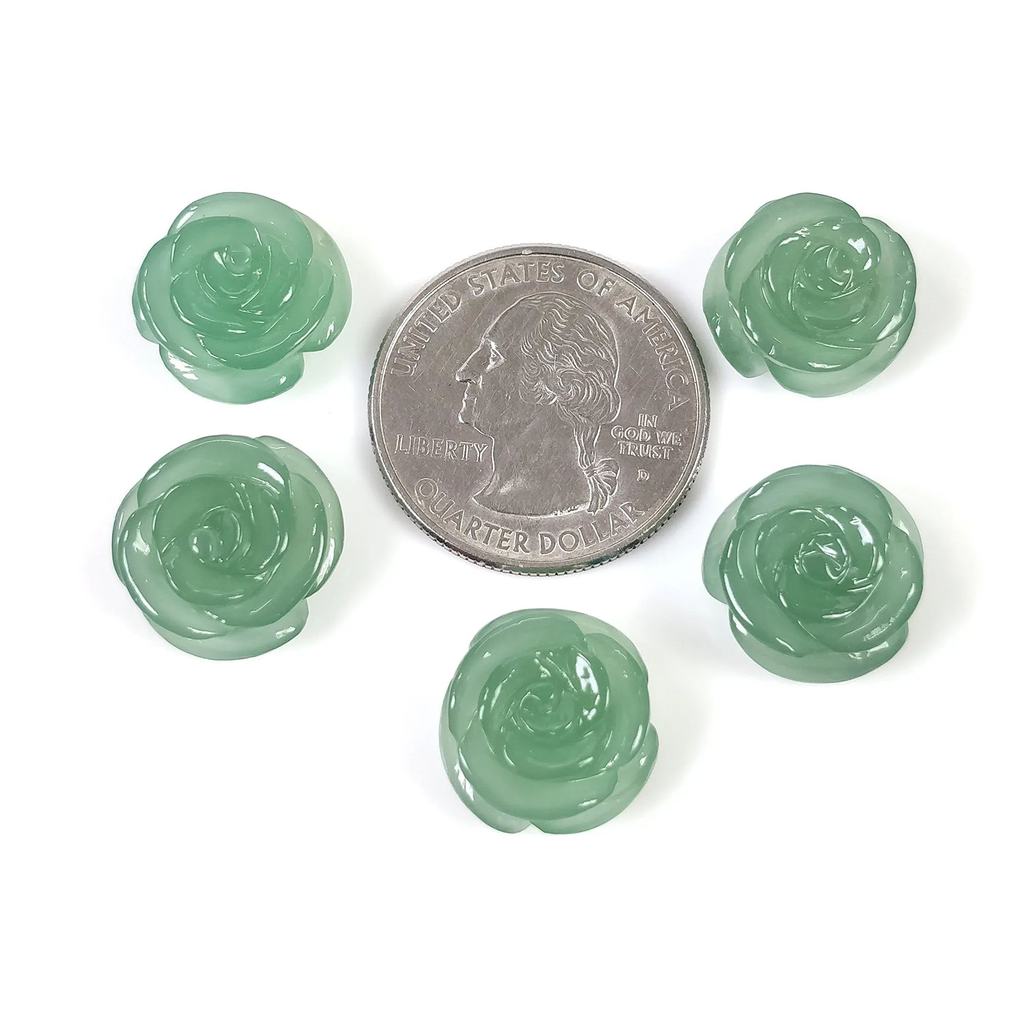 GREEN QUARTZITE Gemstone Carving : 55.00cts Natural Untreated Unheated Quartzite Hand Carved FLOWER 13mm - 15mm 5pcs