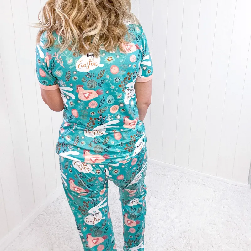 Happy Easter Bunny Print Soft Short Sleeve Pajama Set