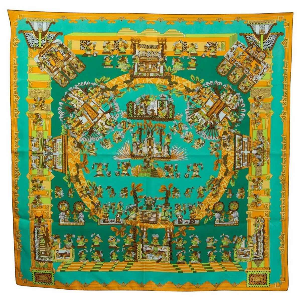 HERMES Carre 90 ASTRES et SOLEILS Scarf Silk Green