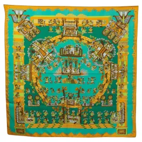 HERMES Carre 90 ASTRES et SOLEILS Scarf Silk Green